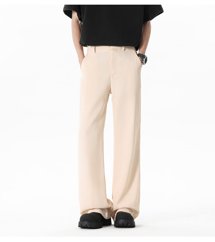 Dingfengbaoluo Men's Summer Loose Lightweight Straight-Leg High-End Feel Slight Flare Casual Suit Pants DBY68 Black XL 11