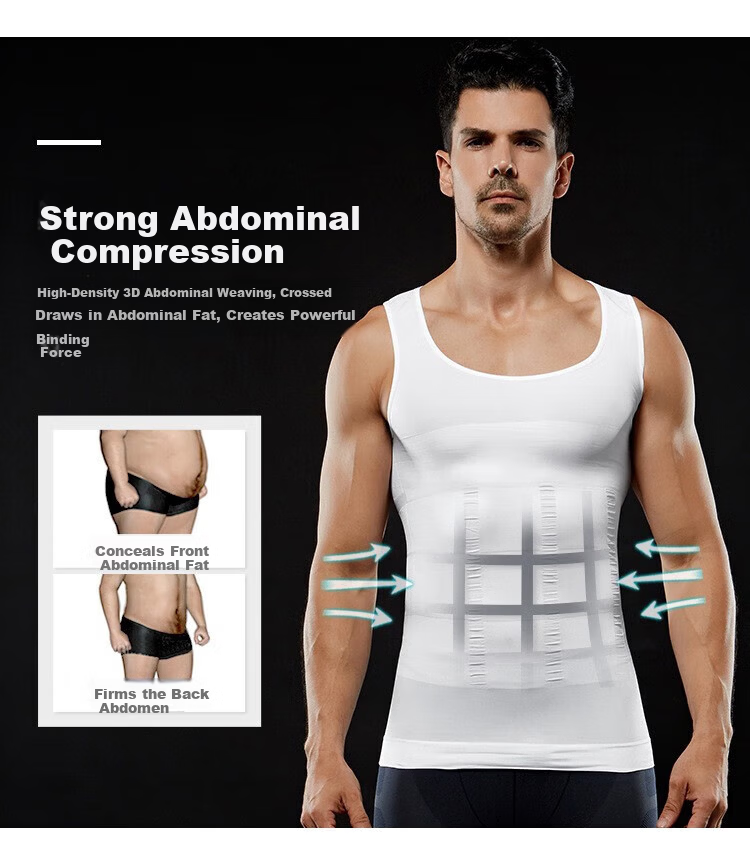 KJ Men's Shapewear Waist Slimming Vest Elastic Body Shaping Chest Compression Fitness Sports Tummy Control Shirt 8