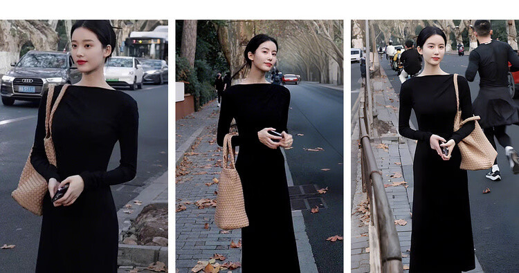 MT Elegant Curve Spring French Style Off-Shoulder Waist-Slimming High-Quality Knit Long Dress for Women 4