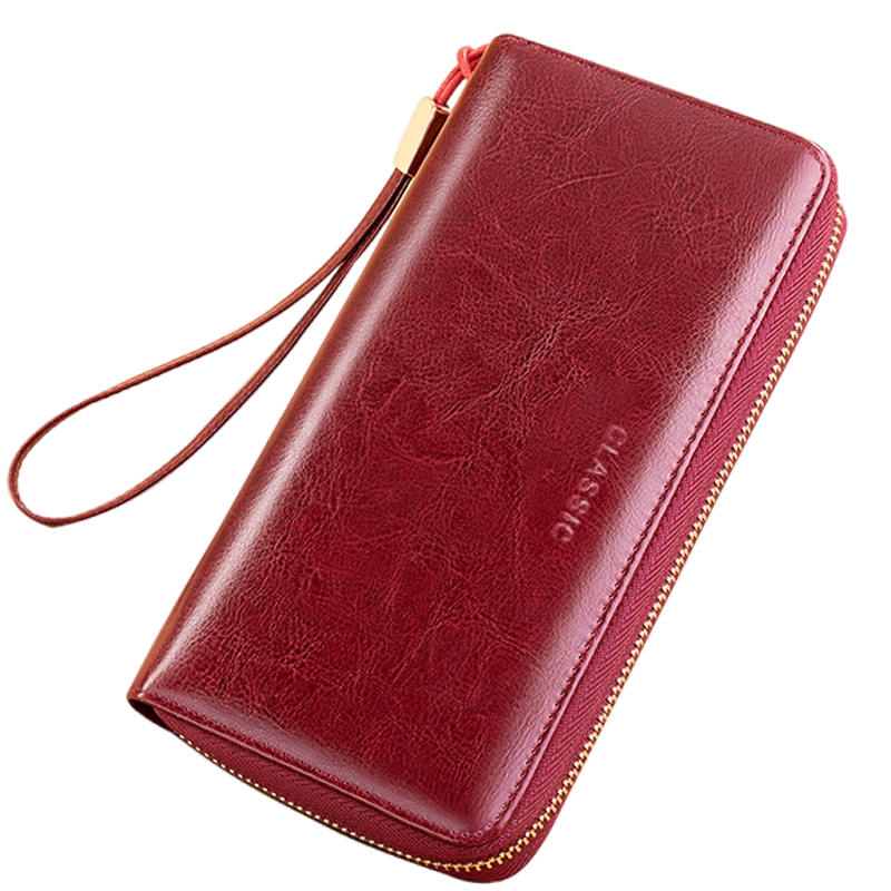 YUYULA Top-Grain Leather Women's Wallet, Long Zipper Purse, Fashionable Mom's Wallet, Large Capacity Coin Purse, Birthday Gift
