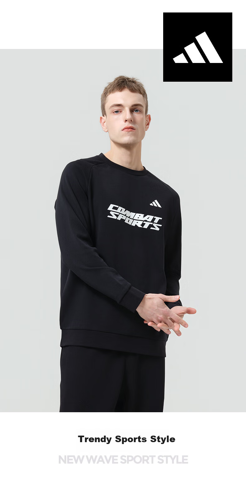 Adidas Men's Hoodie 2026 Spring New Sports Casual Cotton Classic Crewneck Pullover Black White S 1