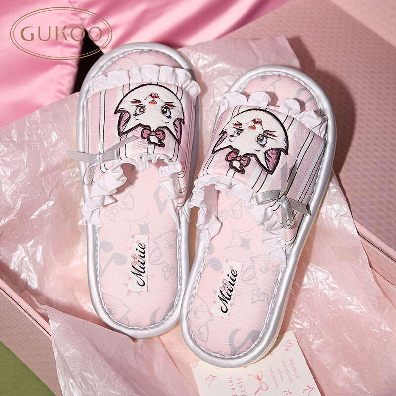 Gukoo Women's Four-Season Mary Cat Collaboration Cute Flat Home Slippers Ballet Pink Size 36-37