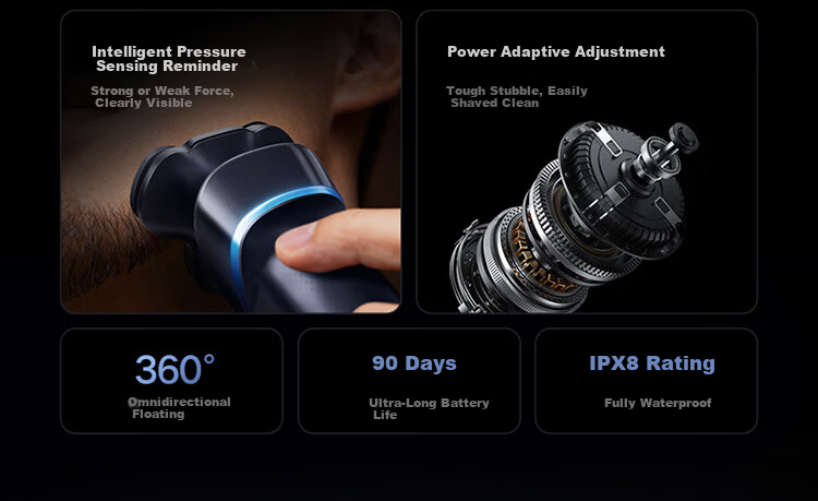 Mijia Electric Shaver Pro Blue Long Battery Life Waterproof Wear-Resistant Blade Smart Speed Sensing Gift for Boyfriend New Year Valentine's Day 5