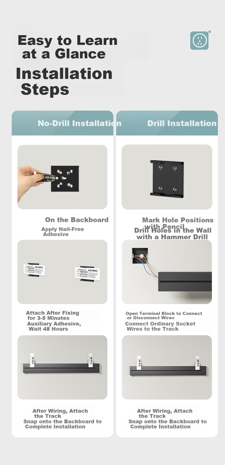 Aodoran Track Socket Surface Mounted Track No Drilling Movable Wall Track Socket 500mm+4 Five-Hole G4 Series Gray 13