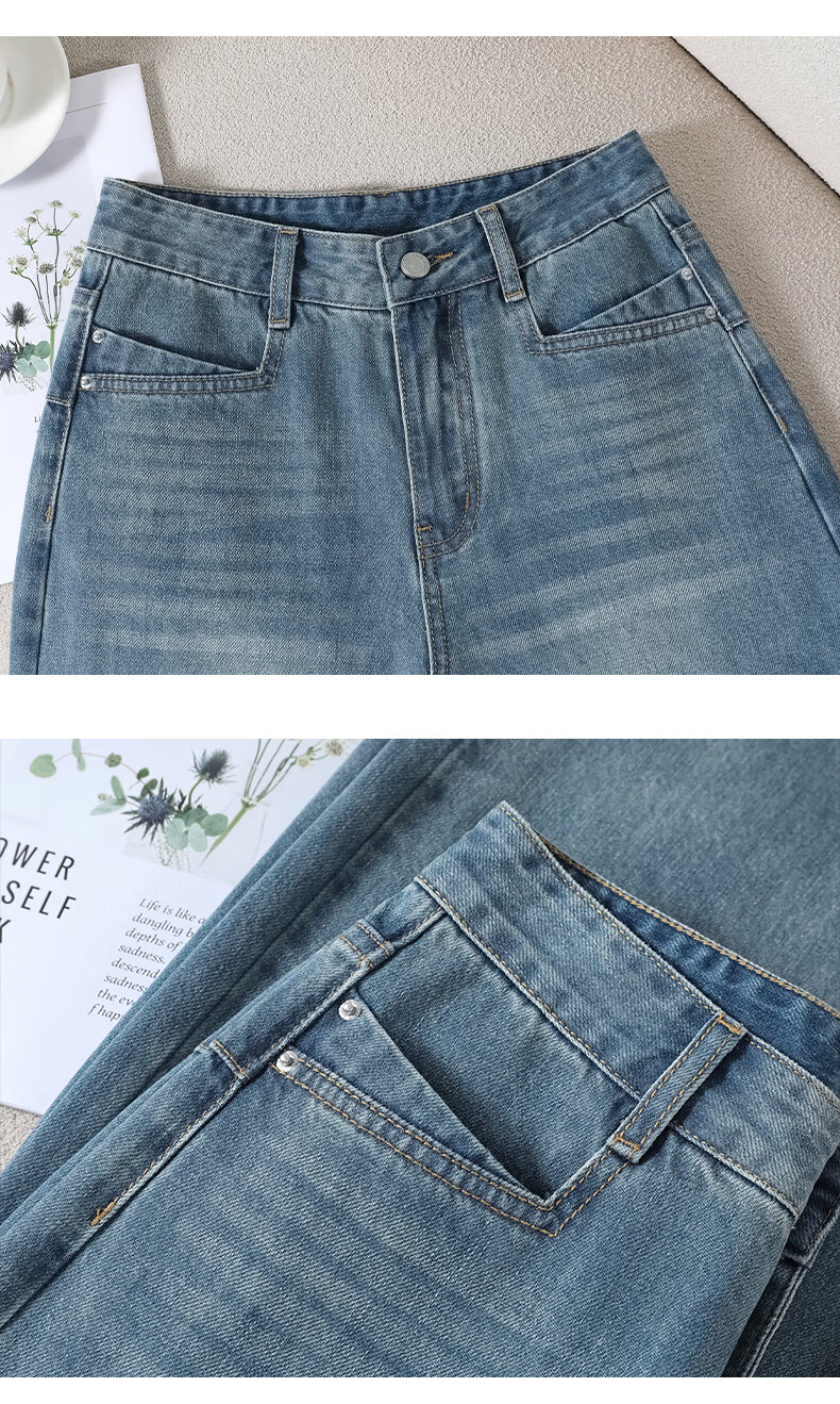 Jeanswest Women's Spring Summer Washed High-Waist Slim Fit Flared Jeans Nostalgic Blue M 15