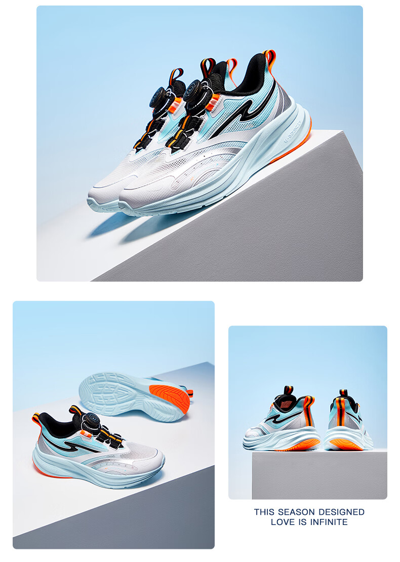 ERKE Kids Unisex Shock-Absorbing Sports Shoes Children's Dial Buckle Lightweight Running Shoes White/Summer Coconut Blue Size 36 18