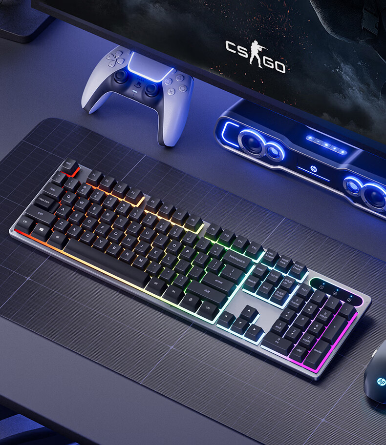 HP K500Y Mechanical Feel Wired Silent Membrane 104-Key Keyboard for Gaming, Office, and Study Compatible with Laptop and Desktop, High-Quality Side-Engraved Peripheral 17