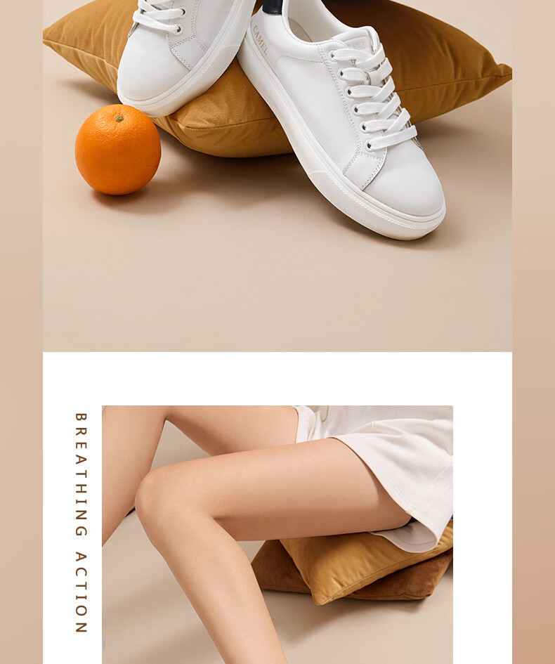 CAMEL Women's Minimalist Casual White Leather Flat Lace-up Sneakers L24S504610 White 40 11
