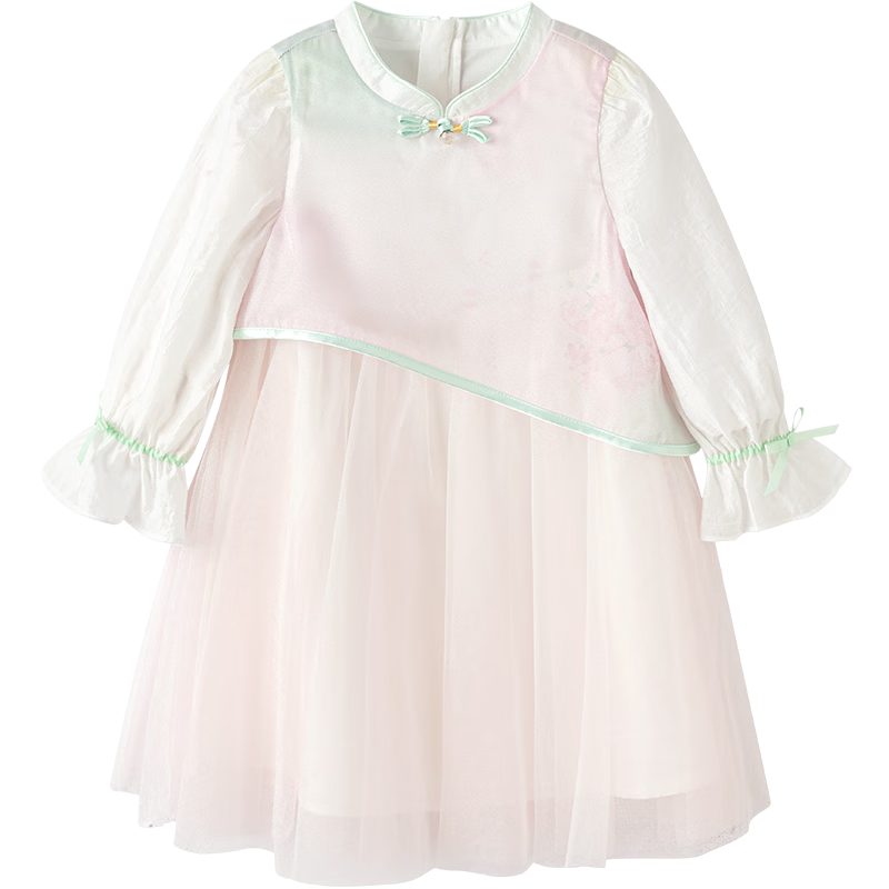 Balabala [balaOne] Girls' Mesh Dress Children's Clothing 2026 New Spring New Chinese Style Qipao