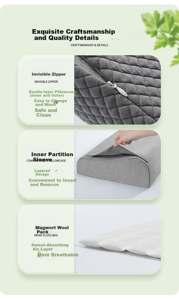 Aromas Moxa Memory Foam Herbal Cervical Pillow Neck Support Pillow for Cervical Discomfort Deep Sleep Mugwort Removable Design 4