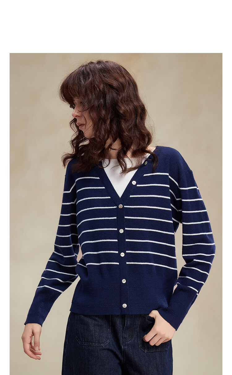 Demana Spring Design Faux Two-Piece Striped Color-Block Knit Sweater with Mulberry Silk and Wool for Women 11