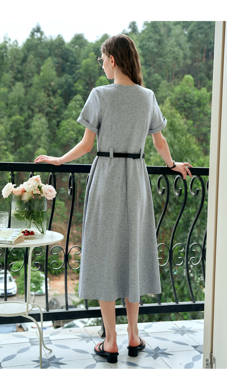 Olrain Eurie Knit Dress Women's Summer Commuter College Style Casual Waist Slimming Long Dress Light Gray S 22
