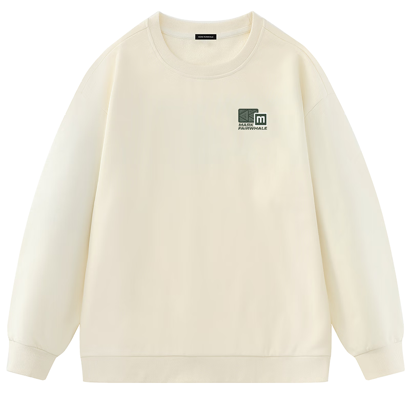 Mark Fairwhale Men's Non-Deforming Sweatshirt Autumn Winter 2025 New Heavyweight Crewneck Unisex Fleece Jacket Light Beige 2XL