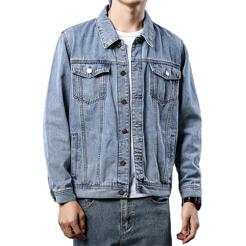 Woodpecker [Cotton Elastic Crisp] Men's Jacket 2026 Summer Business Casual Denim Coat Loose Fit Long Sleeve Blue 2XL