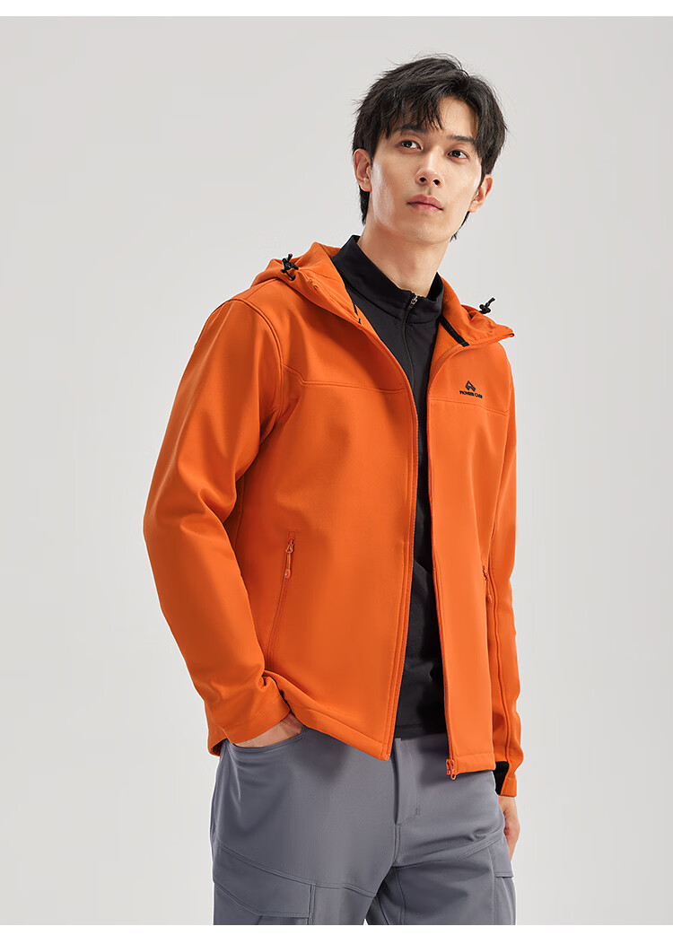 Toread Outdoor Casual Softshell Jacket Autumn Men's Hooded Fleece-Lined Durable Windproof Hiking Mountaineering Zip-Up Jacket 17