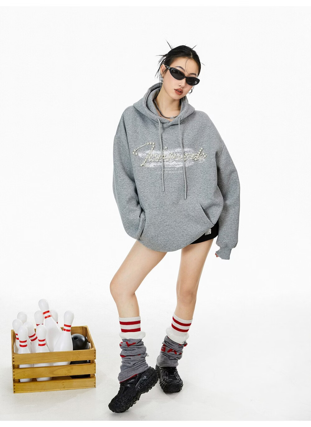 ICH MODE American Style Gray Hoodie Women 2026 Spring New Loose Casual Pullover Jacket White S 22