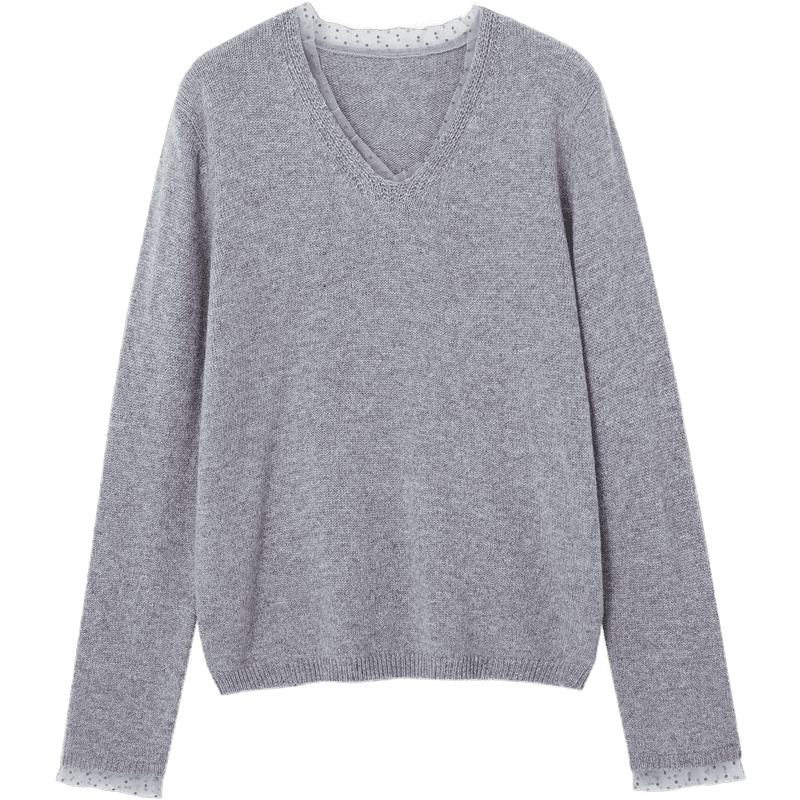 Mt ăCozy WoolăAutumn Luxury Patchwork V-Neck Soft Loose Knit Sweater for Women