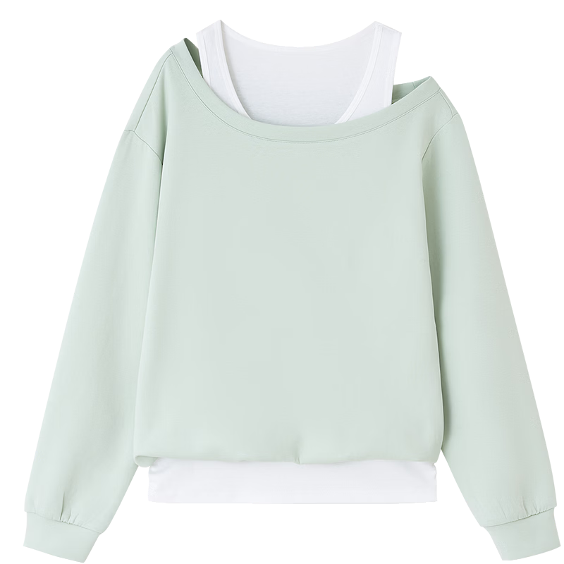 Demana [Comfort Elastic Air Layer] Spring Lazy Style Two-Piece Illusion Off-Shoulder Loose Slimming Concealing Sweatshirt for Women Premium Feel