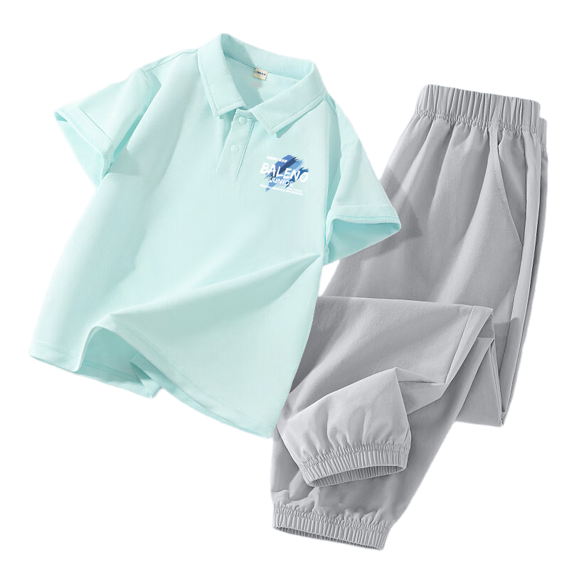 Baleno Boys Summer Set 2026 New Cool Feeling Short Sleeve Polo T-Shirt Two-Piece Quick-Dry Sports Pants for Big Kids