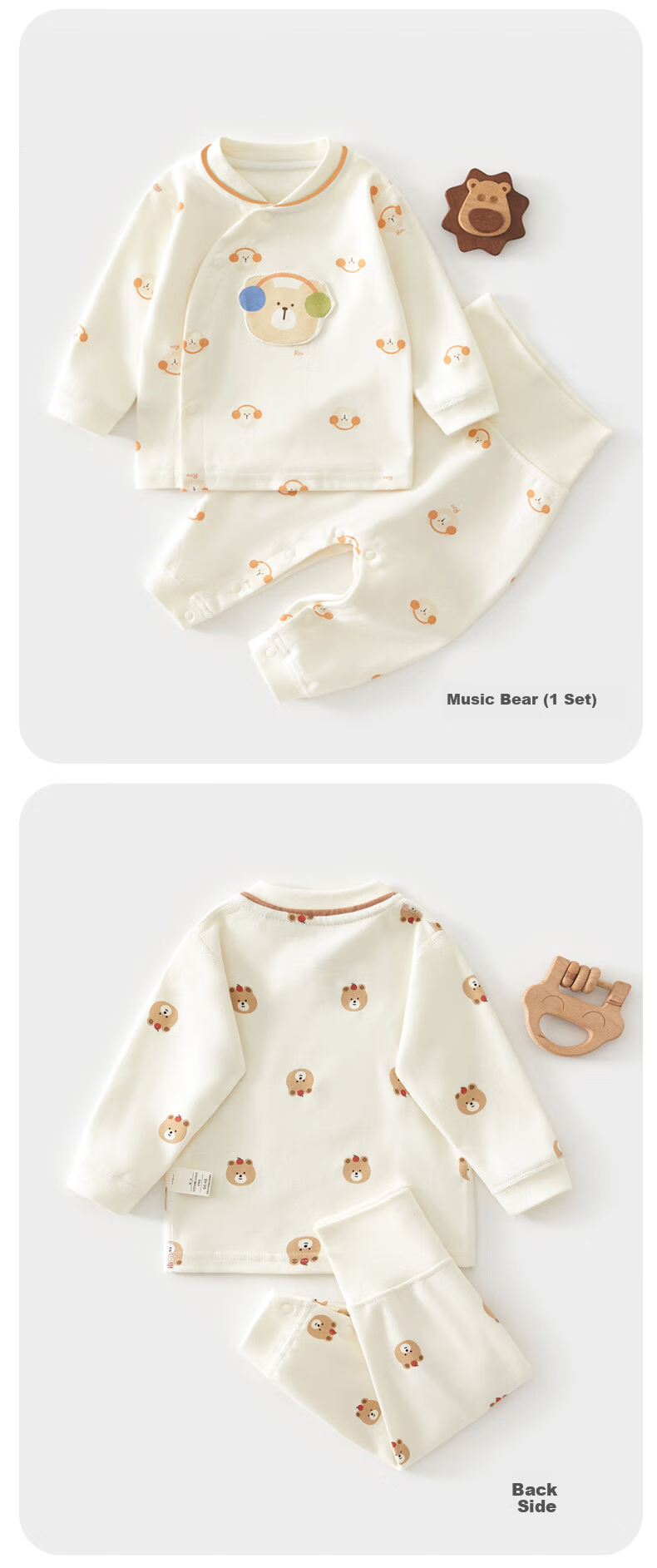 Babyprints Baby Cotton Homewear Set Unisex Autumn Clothes 2-Piece Soft Underwear Apple Bear 66 5