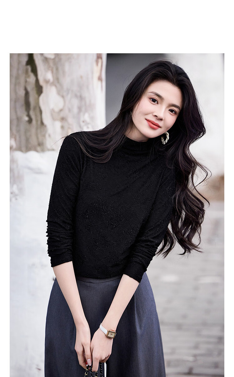 Demana【Instant Slimming】Spring Simple Style High Neck Jacquard Slim Fit Concealing T-Shirt for Women Premium Feel 14