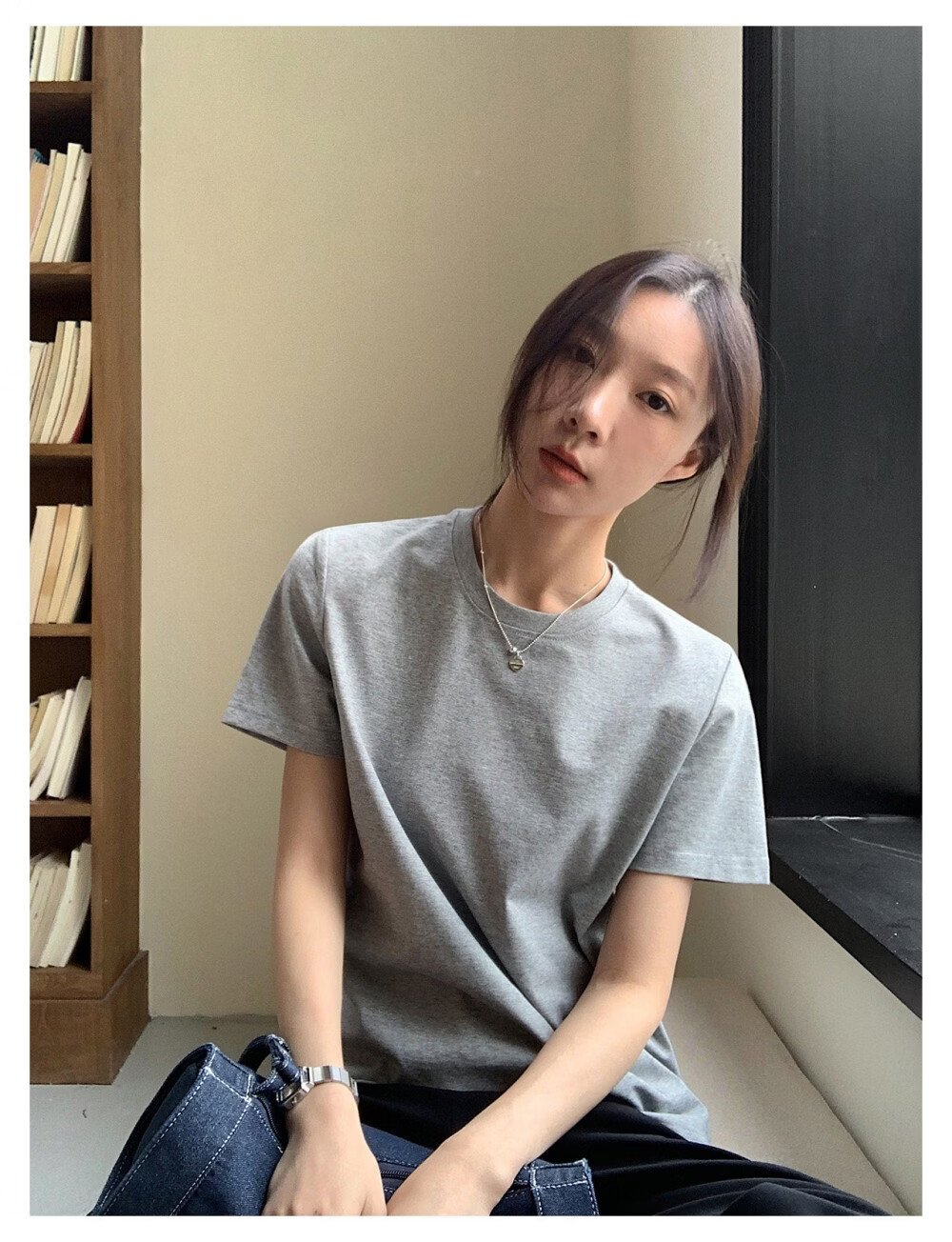 ICH MODE Minimalist Paper Doll Short Sleeve Women's T-Shirt Summer Simple Cool Base Shirt Solid Color White S 11