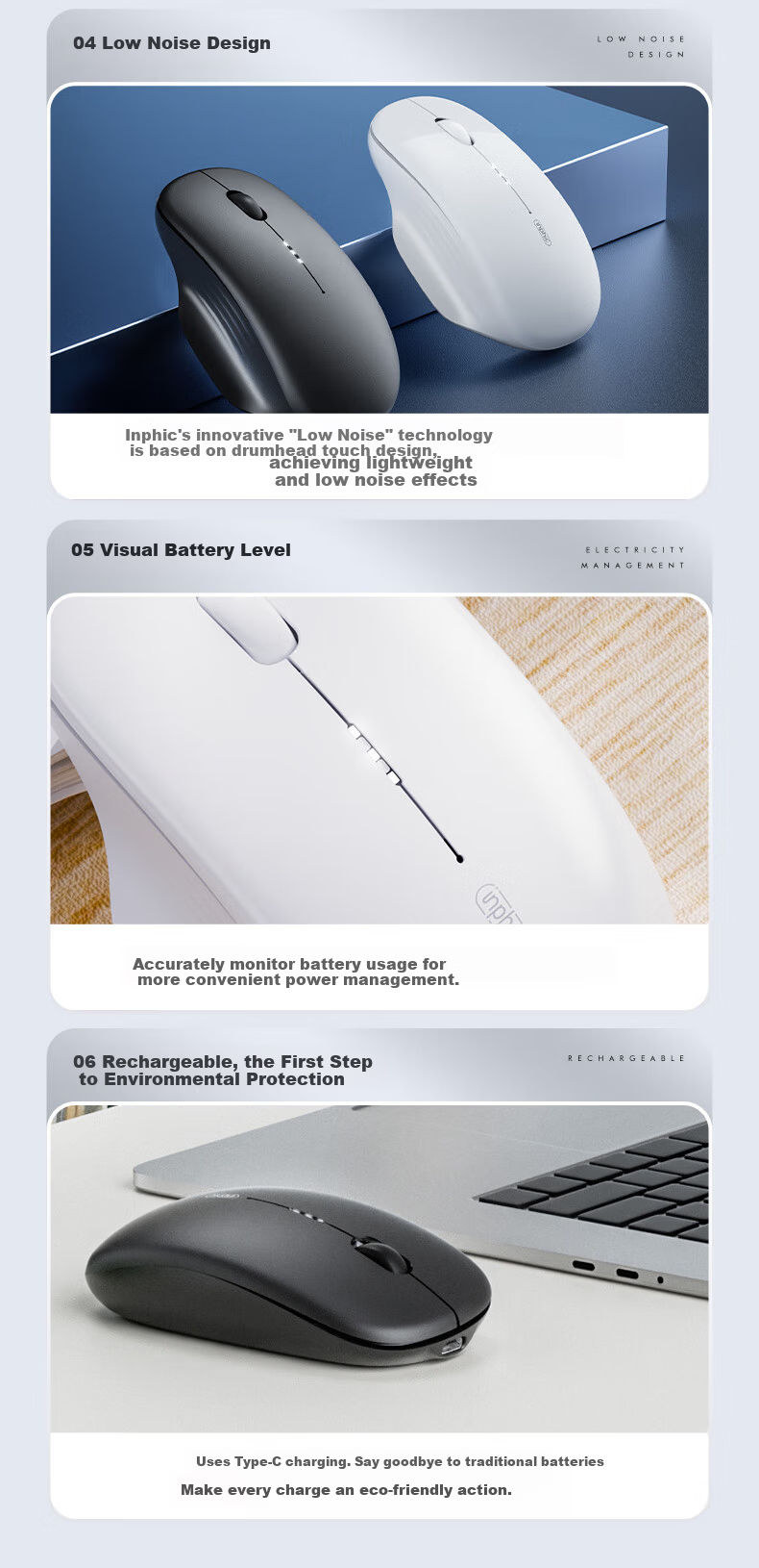 INPHIC M1 Second Generation Rechargeable Wireless Mouse Silent Office Asymmetric Ergonomic Grip Battery Display Universal for Laptop 2.4G Wireless White Apricot 3
