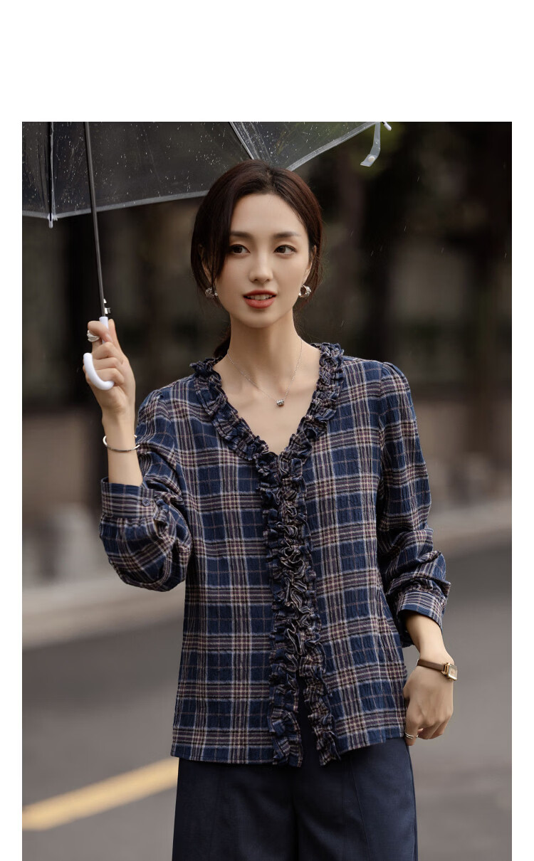 Demana [Artistic Style] Spring Cloud Oxygen Cotton V-Neck Multi-Layer Ruffle Shirt Petite Women's Blouse 10