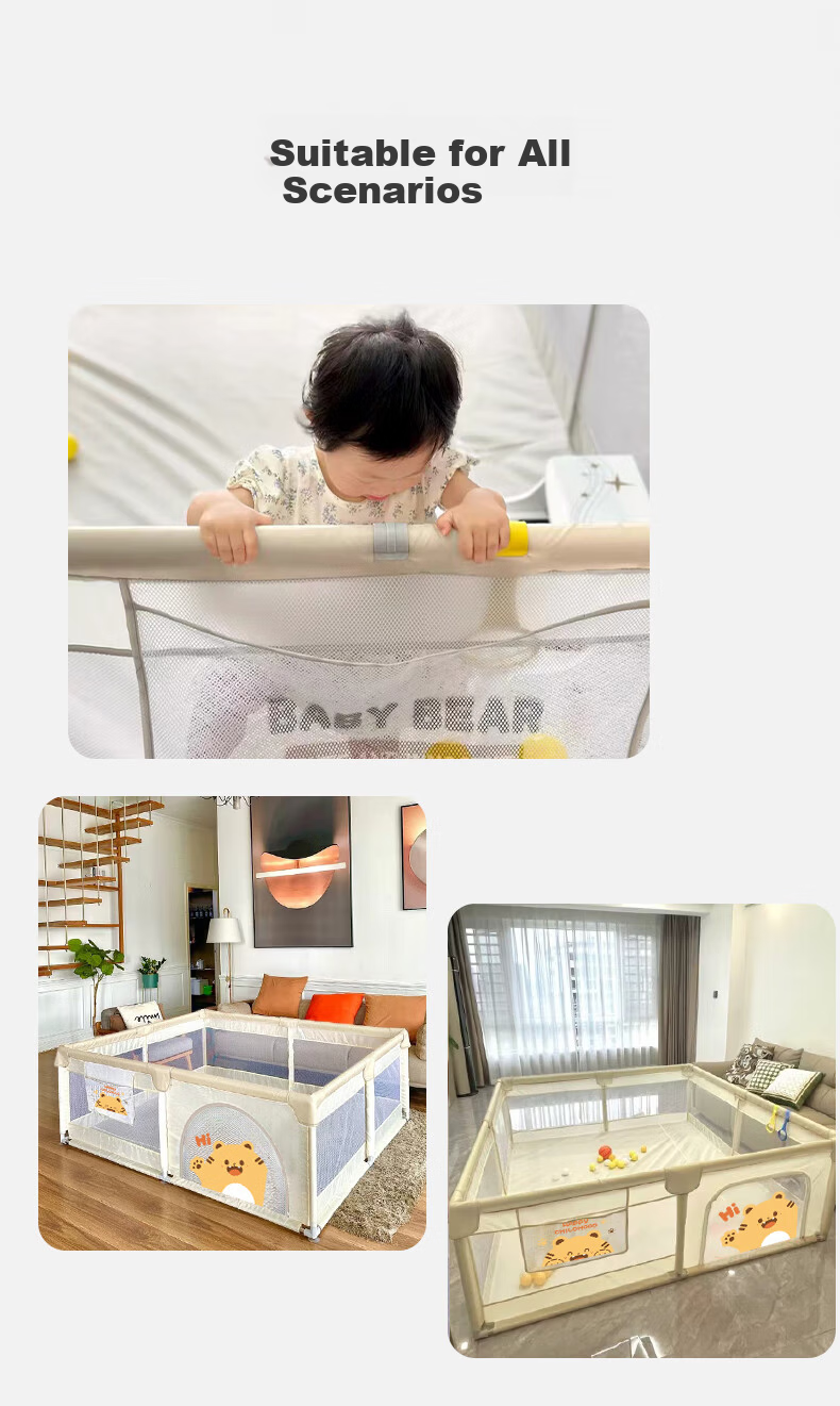Babamama Baby Playpen Floor Mat with 2m Fence and 60 Balls Indoor Baby Safety Barrier for Living Room Children's Play Area 6