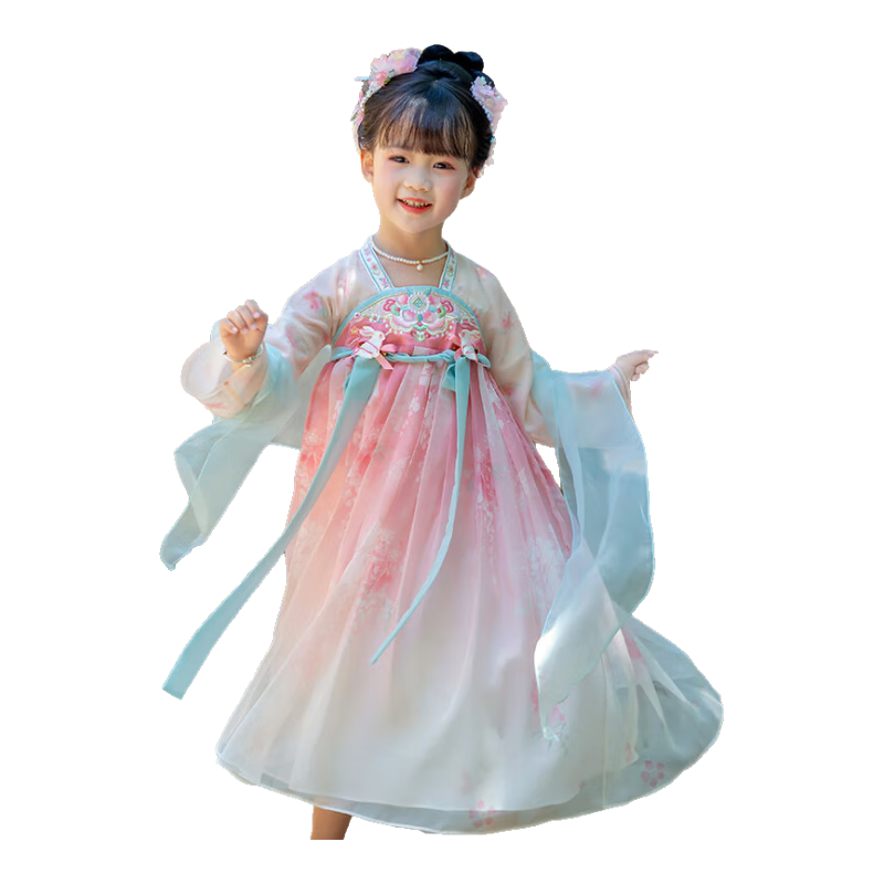 Menghu, Mo Green, Hanfu Girls' 2026 Autumn Chinese Style Children's New Ru Skirt Dress, Ancient Costume Princess Dress, Pink, Size 140