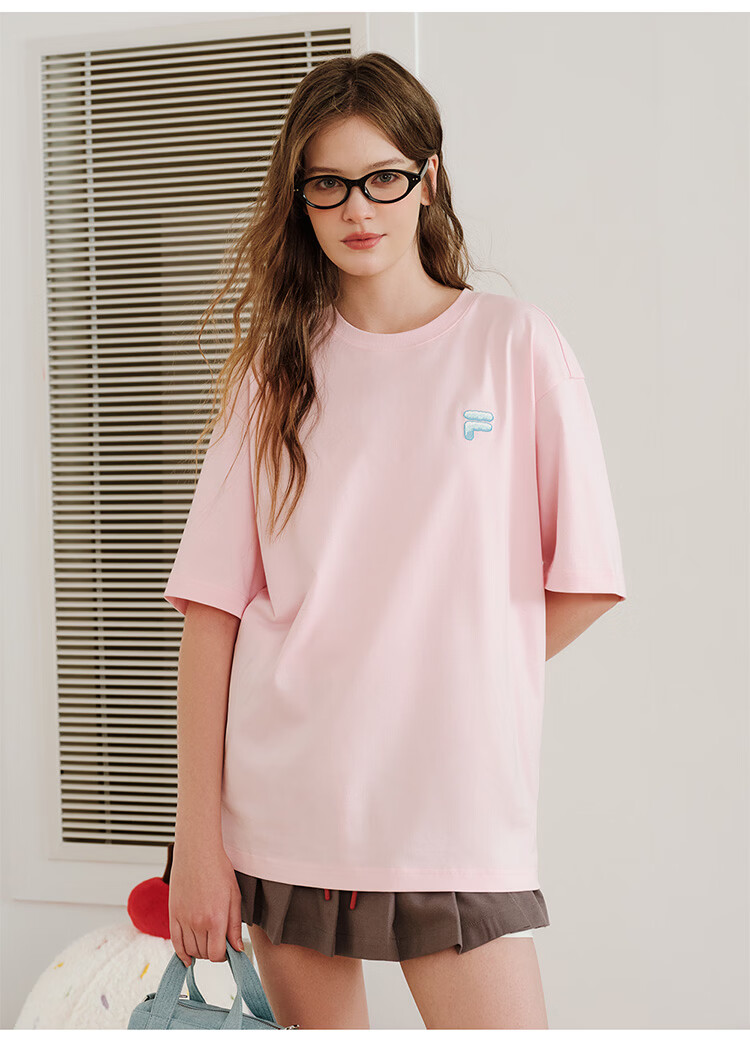 FILA FUSION Trendy Couple's Knitted Short Sleeve Shirt 2026 Summer Loose Fit Cool Cotton T-Shirt 33