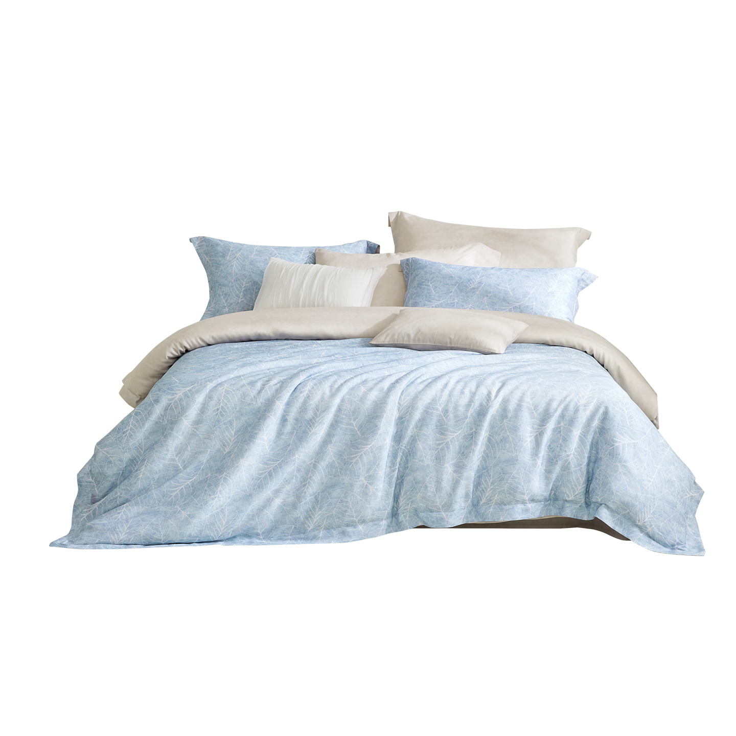 Luolai Home Textiles 100% Lyocell Four-Piece Antibacterial Summer Cooling Bedding Set Blue 220*250cm
