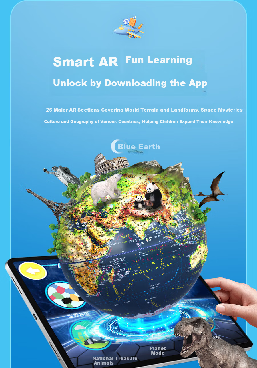Blue Earth Embossed AR Reading Globe 3D Stereoscopic Student Children's Toy Boys Girls Birthday Gift Geography Enlightenment 12