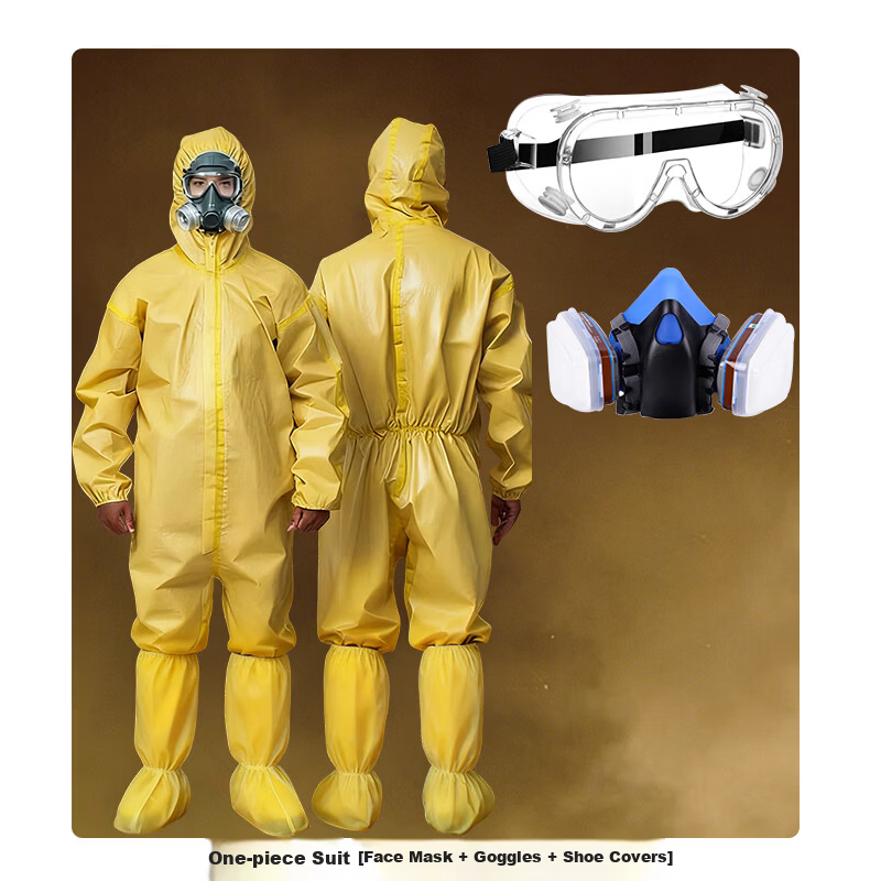 George Barton Protective Suit C-Level Chemical Protective Coverall Full-Body Industrial Dustproof Suit Paint Spraying Suit Yellow Splash-Resistant Acid and Alkali Resistant Chemical Workwear One-Piece 13