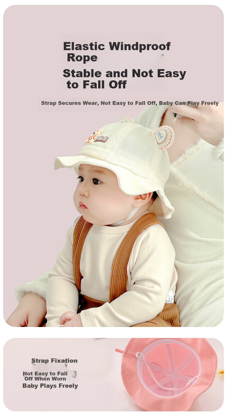 Aibao Baby Hat Spring and Autumn Infant Fisherman Hat Boys and Girls Bucket Hat Outdoor Sunshade Cap Hello Bear T151 12