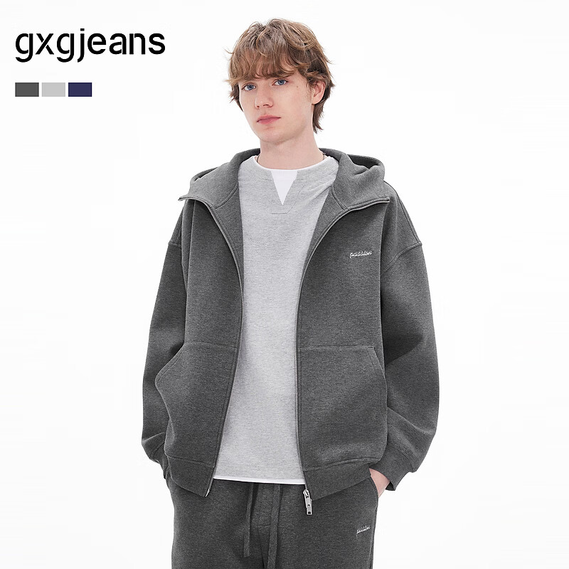 Gxgjeans Men's Multi-Color Simple Loose Casual Sports Hoodie Jacket 26 Spring New Deep Heather Gray M (170)