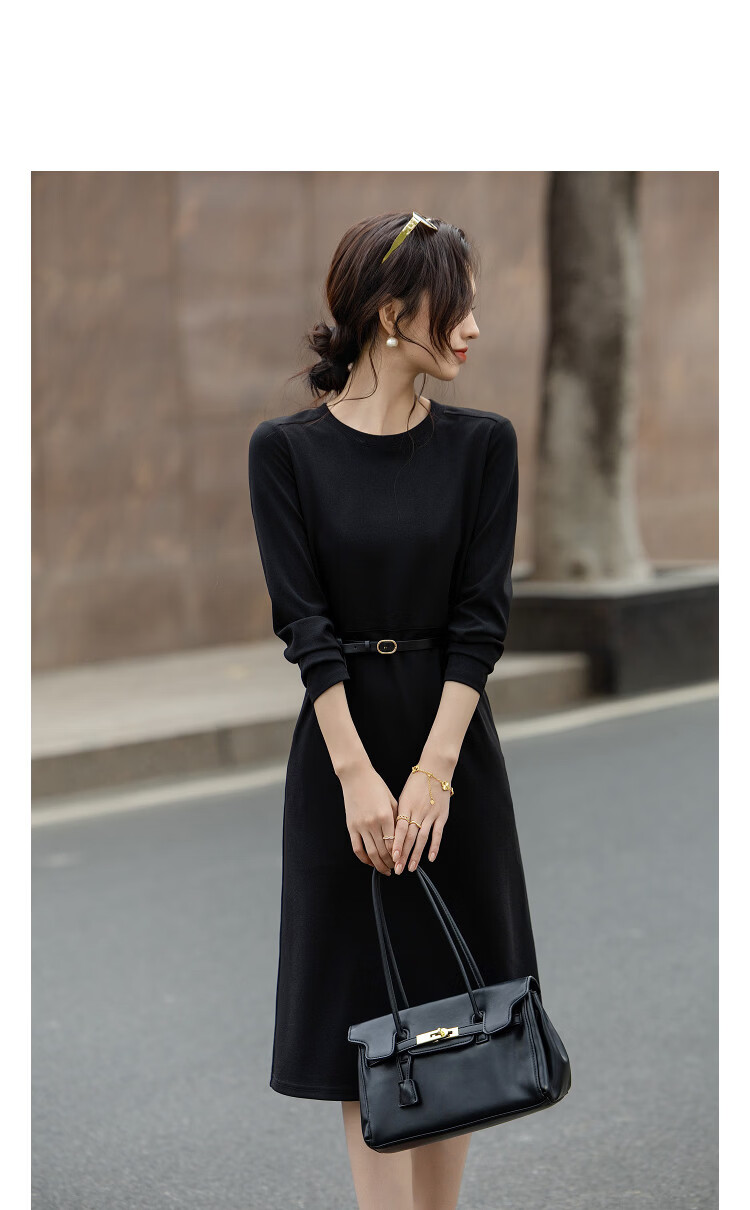 Demana Women's Spring Commuter Round Neck Belted Sweatshirt Dress Straight Cut Petite Dress 11