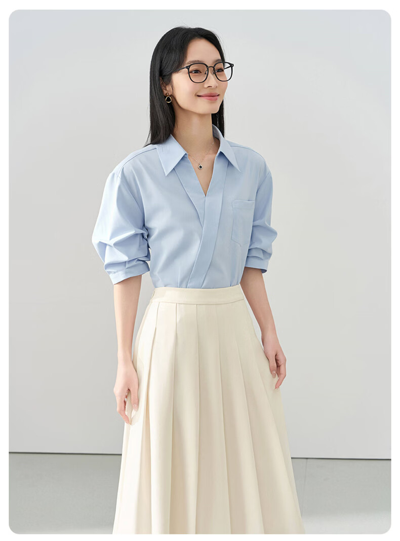 Jeanswest Women's Summer V-Neck French Style OL High-End Inner Wear Commuting Professional White Short Sleeve Shirt L 24