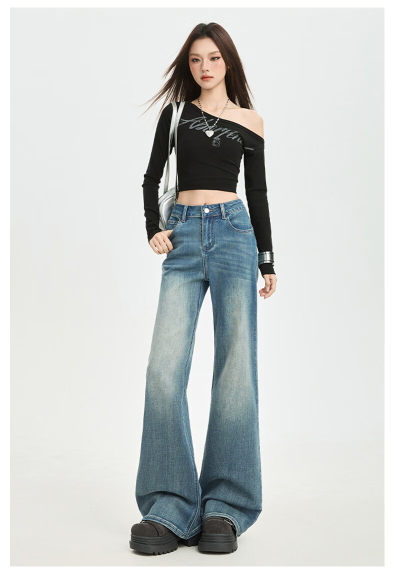 Xueqiman Women's Flared Jeans 2026 Spring High Waist Stretch Slim Fit Floor-Length Bell Bottoms 22