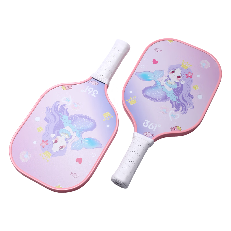 361° Kids Pickleball Racket Set Fiberglass Double Rackets PP Honeycomb Core Advanced Training Pickleball Sports Pink Purple