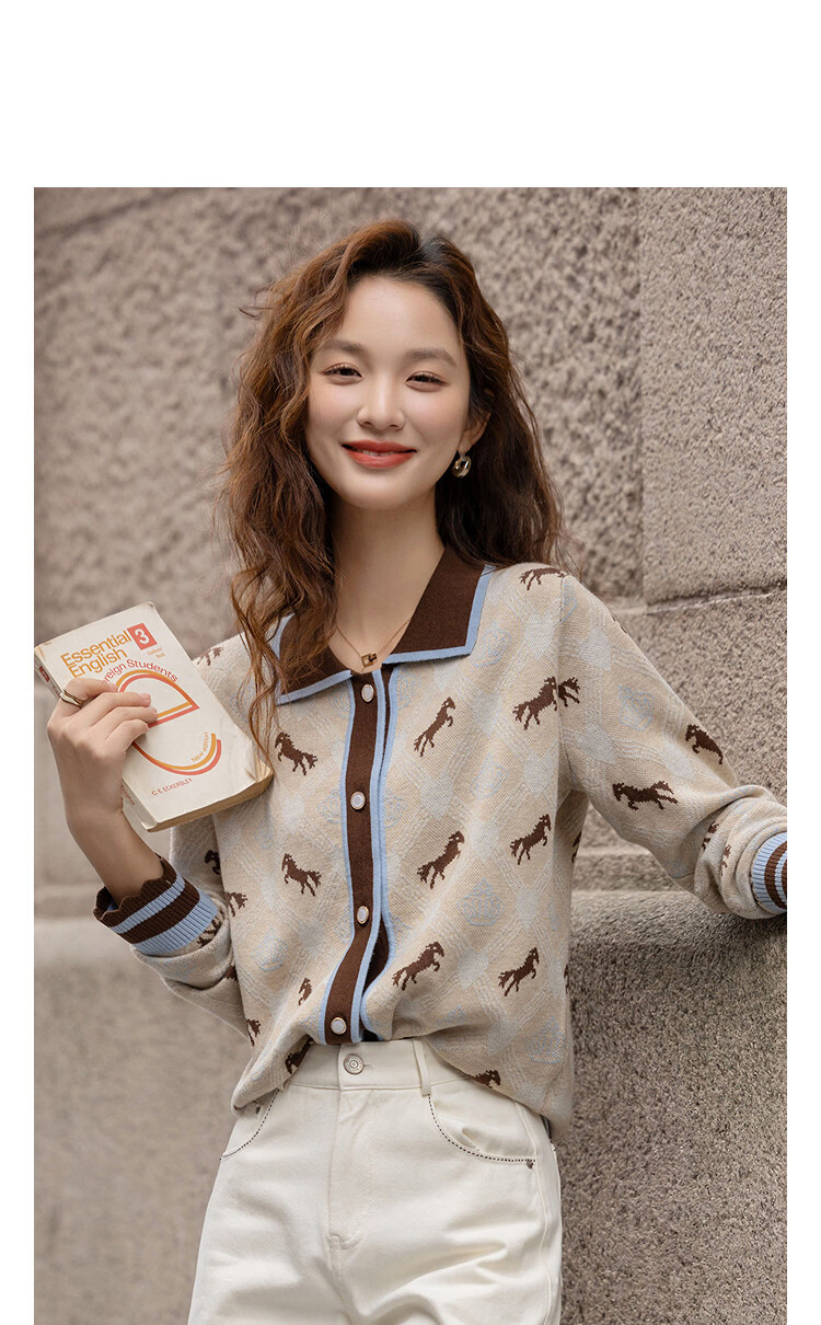 Demana【Wool/Silk Blend】Spring Smart Colorblock Jacquard Slim Knit Cardigan for Women Premium 5