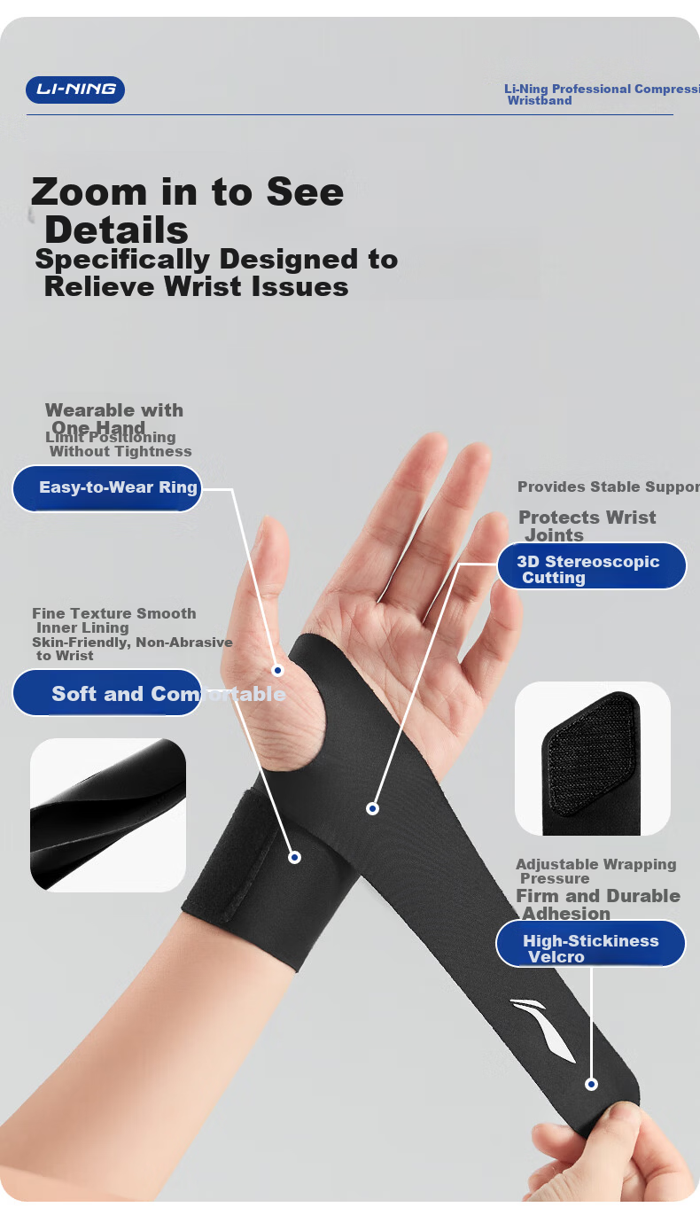 Li-Ning Wrist Support Brace Anti-Sprain Tendon Sleeve Sports Fitness Men Women Lightweight Joint Protector for Badminton Basketball 3