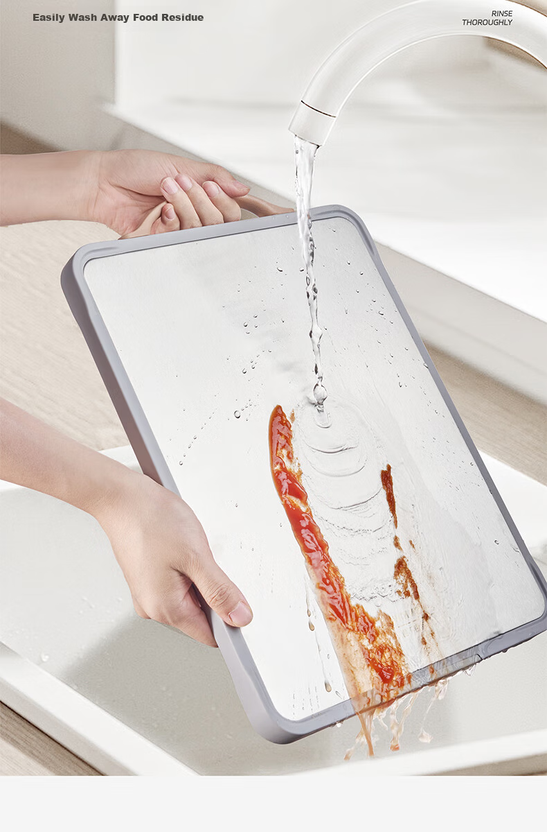 KBH Antibacterial Cutting Board 304 Stainless Steel Double-Sided Chopping Board Mold-Resistant Kitchen Cutting Board 7
