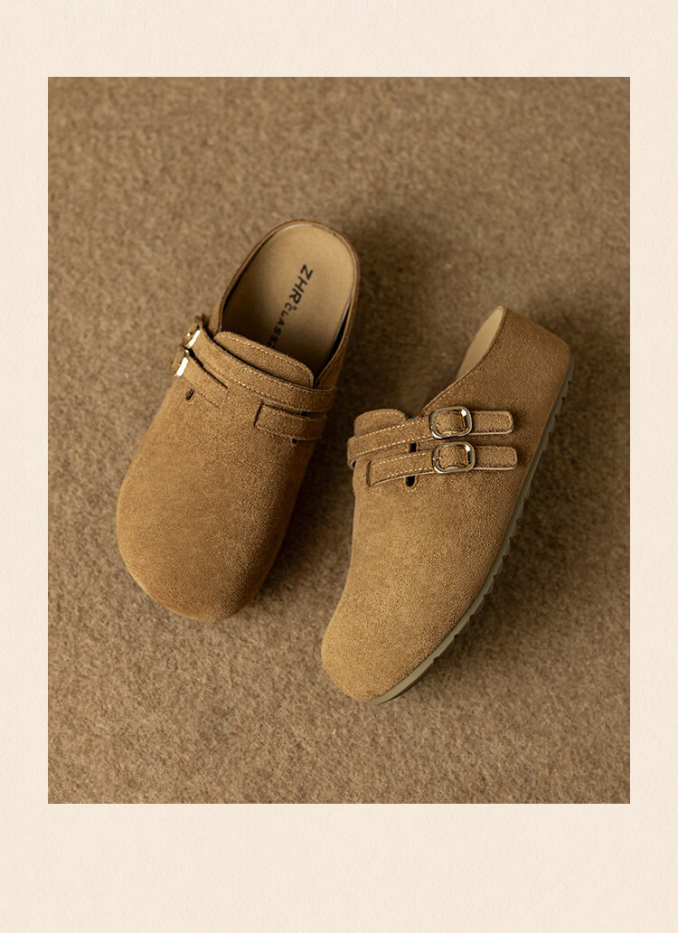 ZHR Cork Birkenstock Style Half Slippers Women Vintage Slip-On Platform Thick Sole Shoes JT215 Camel Size 38 13