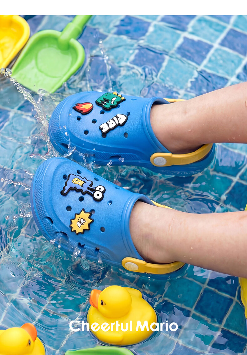 Cheerful Mario 2026 New Summer Kids Breathable Soft Sole Clog Boys Home Soft Sole Bathing Beach Sandals 39