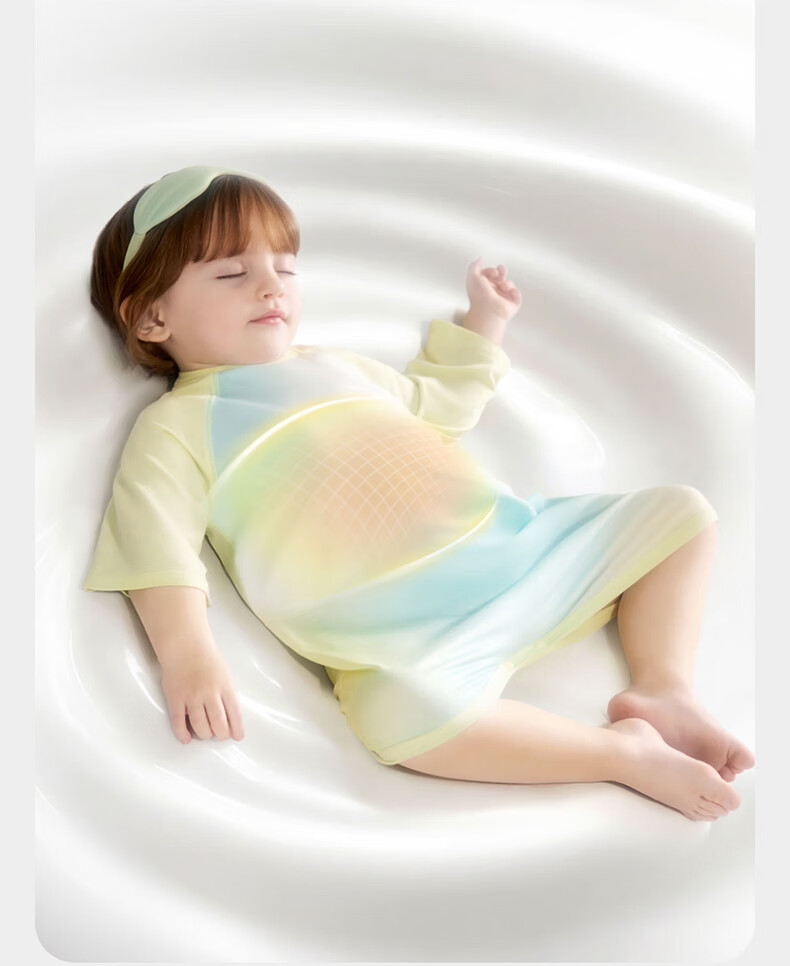 Babycare Baby Spring and Summer Sleep Dress with Soft Belly Protection, Leg-Separated Sleeping Bag, 3/4 Sleeve, Mint Seed Pattern, Size 110 (105-115cm) 19