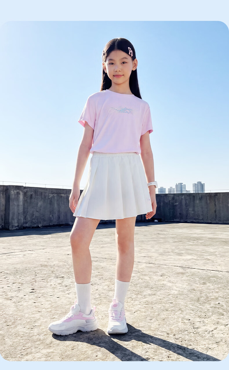 ERKE Kids Girls Summer Skirt with Built-in Safety Shorts Pleated Skirt Pure White 150 9