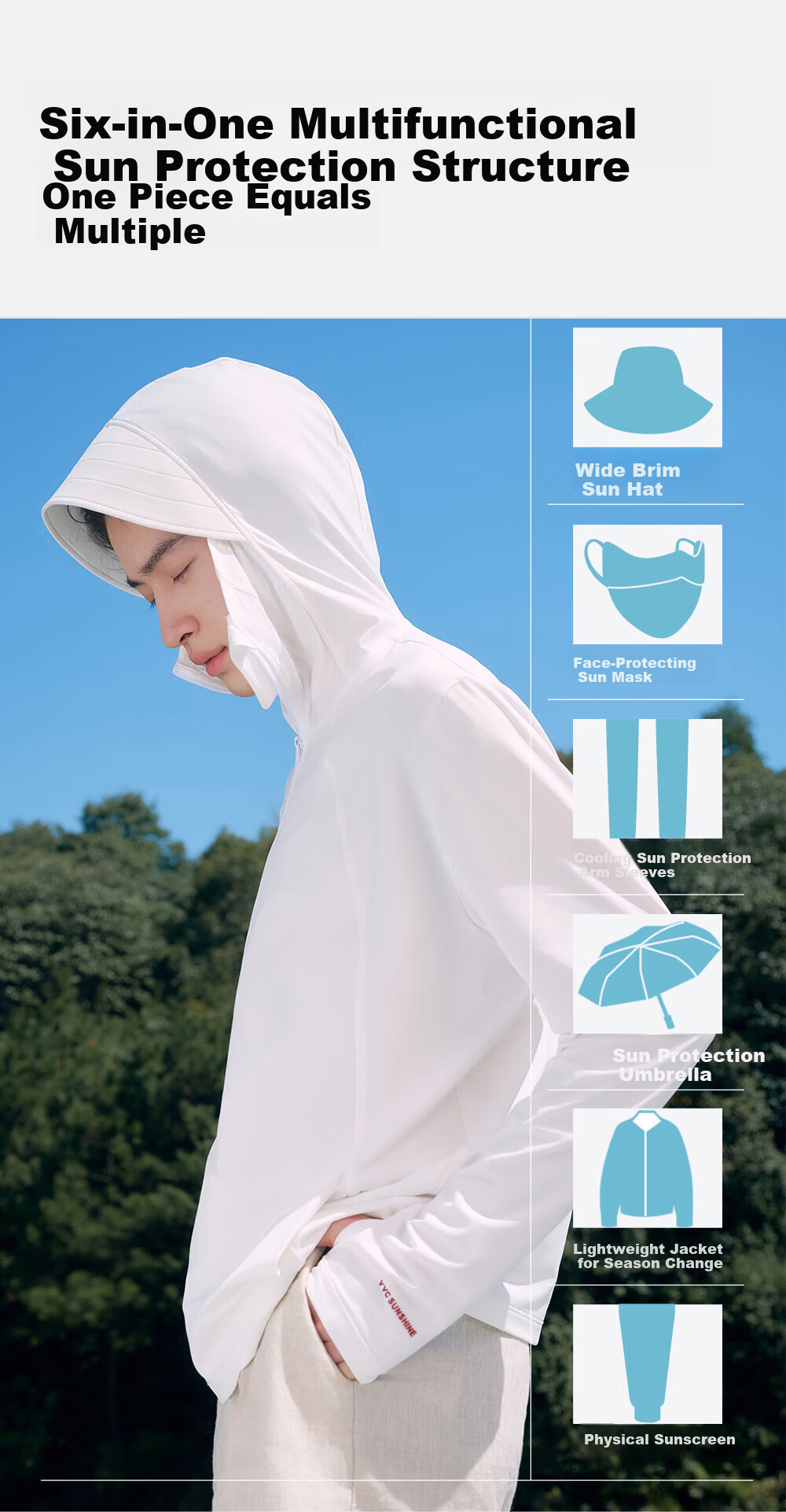 VVC Cheng Yi Same Style Sunscreen Jacket Unisex Summer Thin Breathable UV Protection Coat Cream Beige 2XL 14