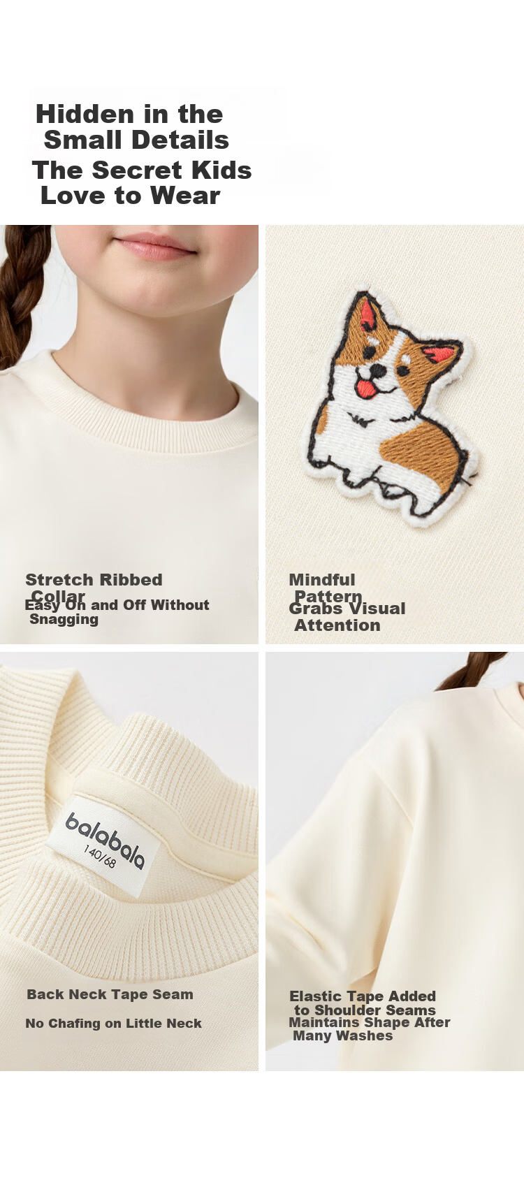 Balabala Kids Sweatshirt Long Sleeve Boys 2026 New Spring Versatile T-Shirt Girls Top Youth Base Shirt 7