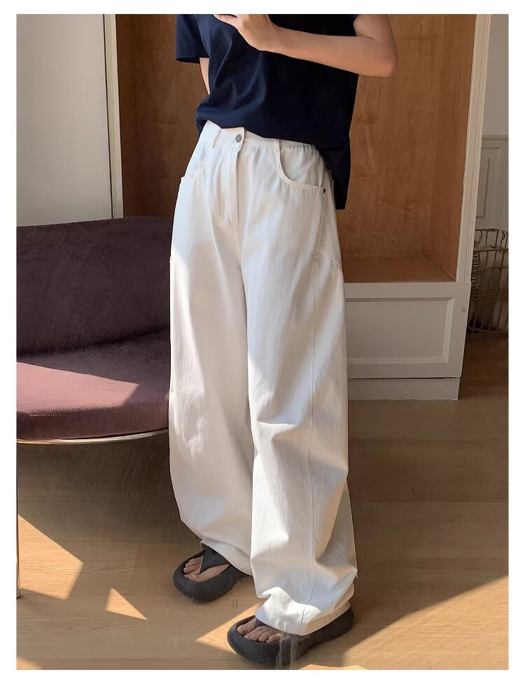 ICH MODE "Versatile Pants King" Spring Summer All-Season Slimming Curved Cut Loose Casual Straight Wide-Leg Pants Off-White S 17